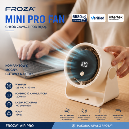 FROZA Air Pro – Bezprzewodowy Wentylator Premium z Wyświetlaczem LED