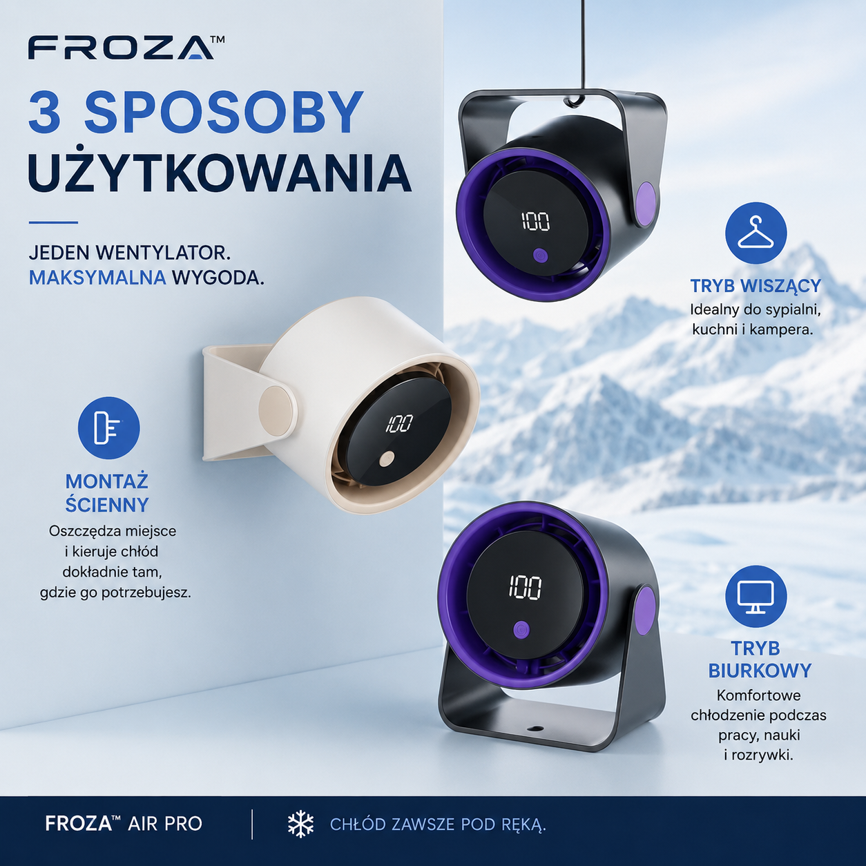 FROZA Air Pro – Bezprzewodowy Wentylator Premium z Wyświetlaczem LED