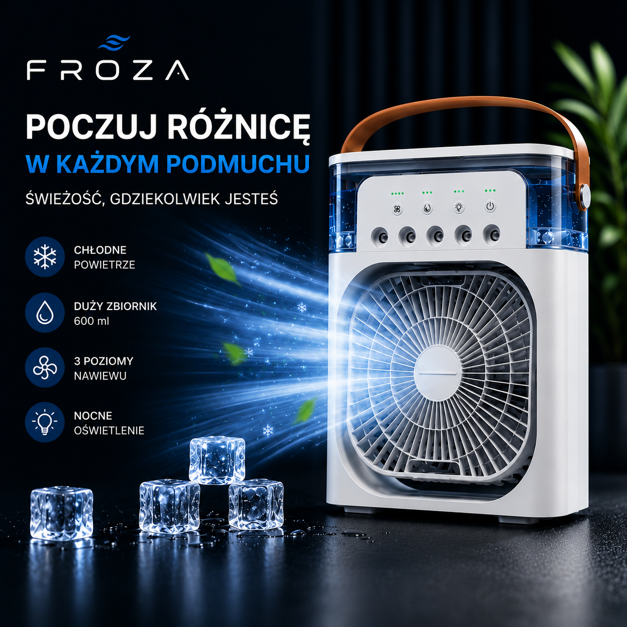 FROZA IceWave- Wentylator 3w1 z funkcją chłodzenia i nawilżania